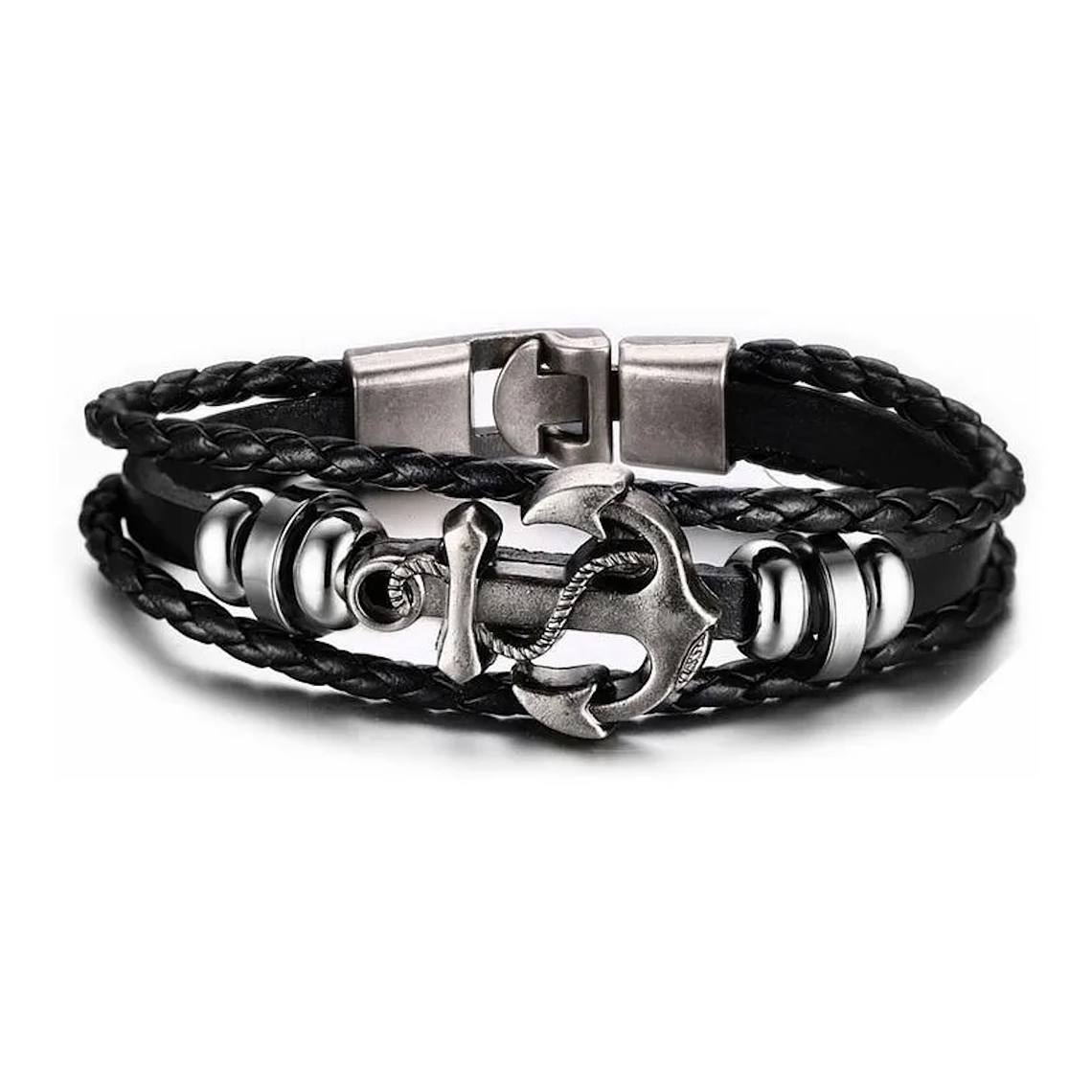 Manilla Cuero Ancla Aleacion 21cm Cierre Gancho 2