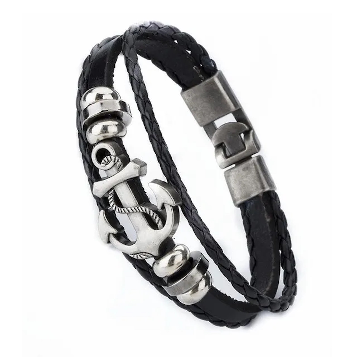 Manilla Cuero Ancla Aleacion 21cm Cierre Gancho 1