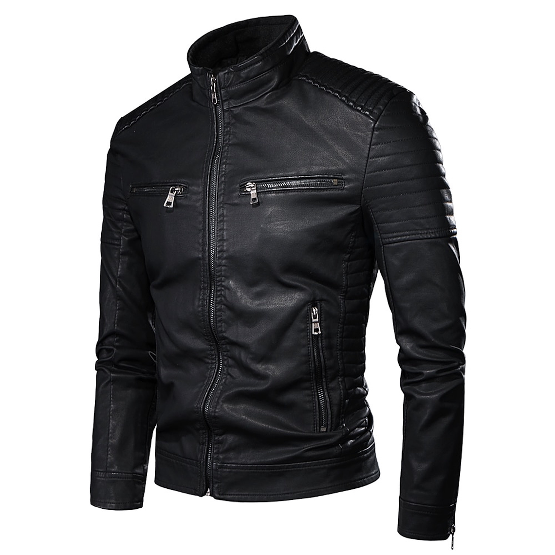 Chaqueta Hombre Cuero PU Cremallera Tipo Motociclista 903 1