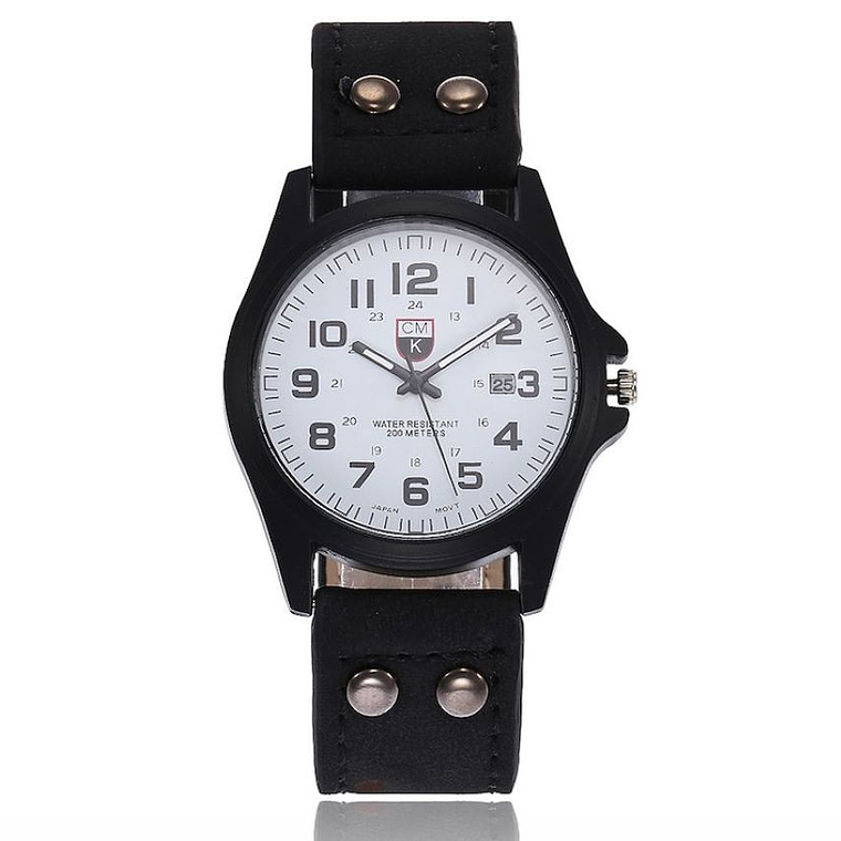 Reloj Hombres Cuarzo Militar Cuero PU CMK Negro Blanco 1