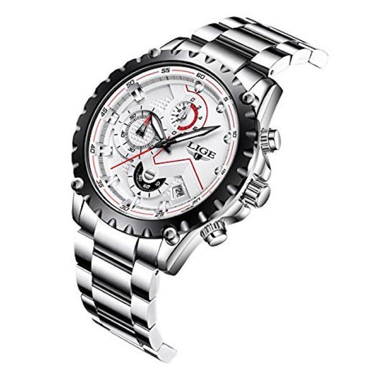 Reloj Hombre LIGE 9821 Cronografo 3Bar Pulso Acero Blanco 2