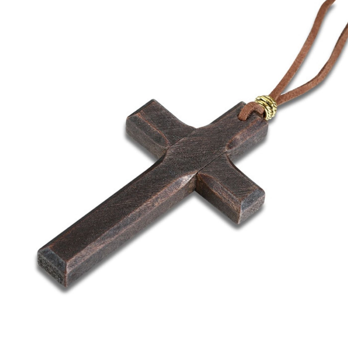 Dije Collar Cruz Madera Jesus Religioso Hombres 1278 Cafe 1