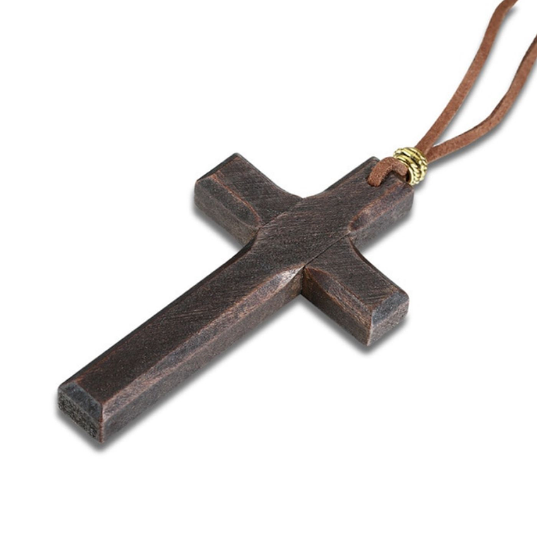 Dije Collar Cruz Madera Jesus Religioso Hombres 1278 Cafe 1