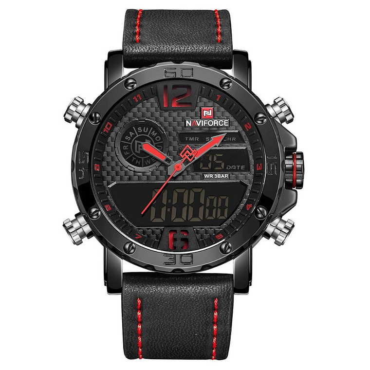 Reloj Hombre Casual Analogico Digital NAVIFORCE 9134 Negro Rojo 1