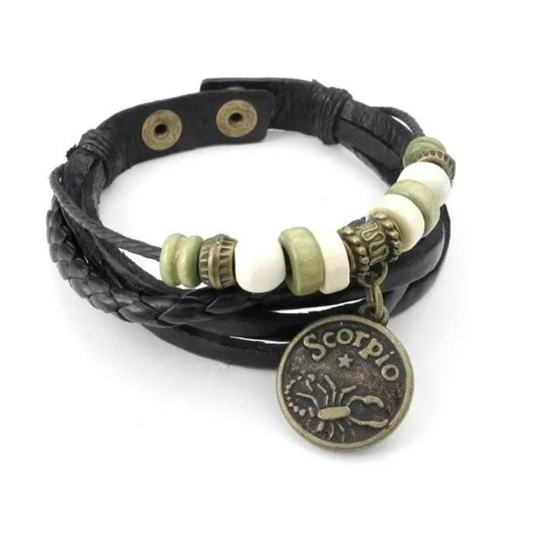 Pulsera En Cuero Constelación Del Zodiaco Escorpion 1