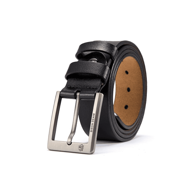 Cinturón Hombre Vintage BISON Hebilla Cuadrada 125cm 1223 Negro