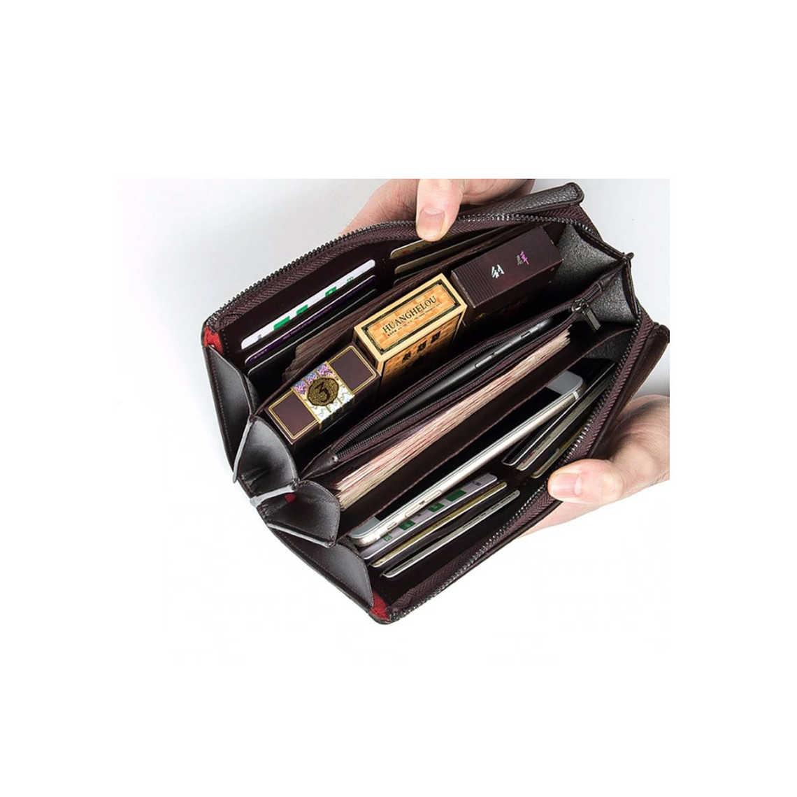 Billetera Hombre Multifuncional Larga Cuero PU Con Cierre E044 Negro 3