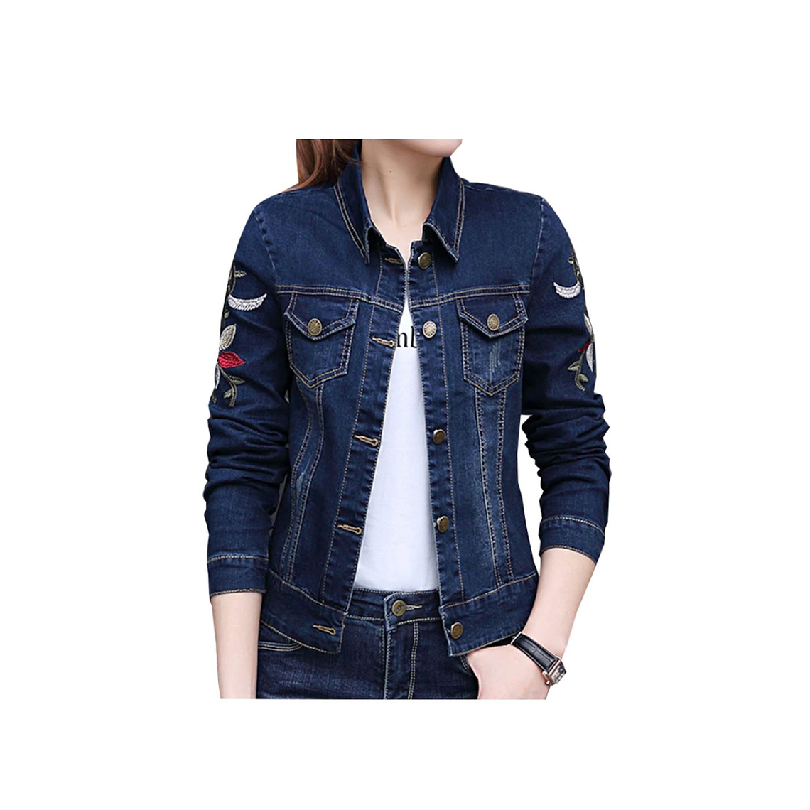 Chaqueta Mujer Jean Bordado A009 Azul Oscuro 1