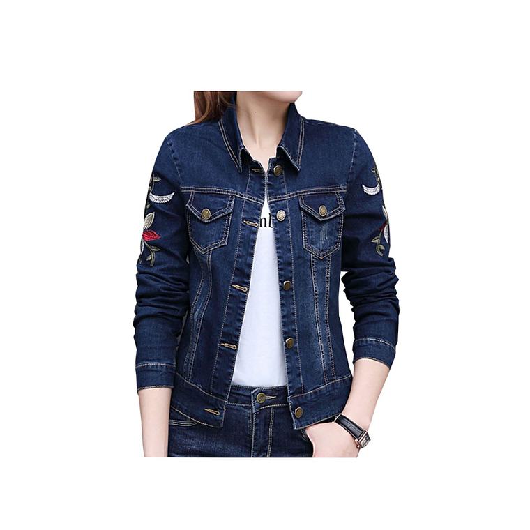 Chaqueta Mujer Jean Bordado A009 Azul Oscuro 1