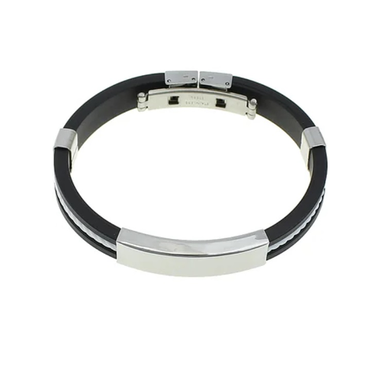 Manilla Silicona Acero Inoxidable - Color Negro Blanco 1