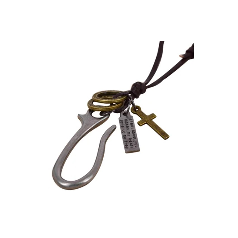 Collar Cuero Diseño Gancho Marrón  1