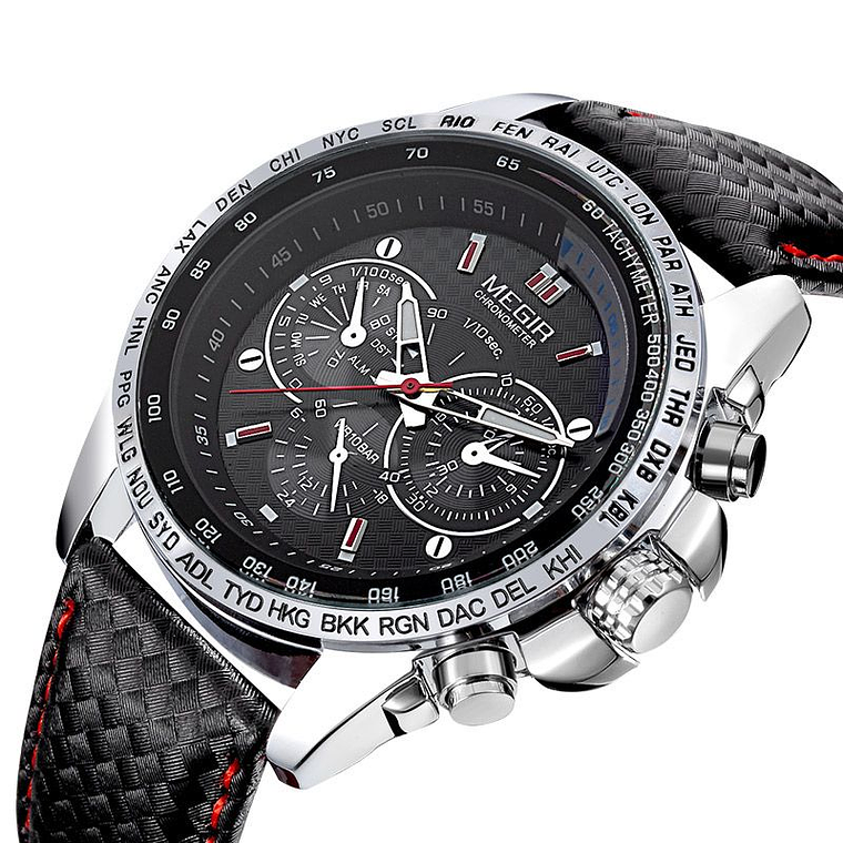 Reloj Cuarzo Hombre Casual Militar 3Bar MEGIR 1010 Negro 1