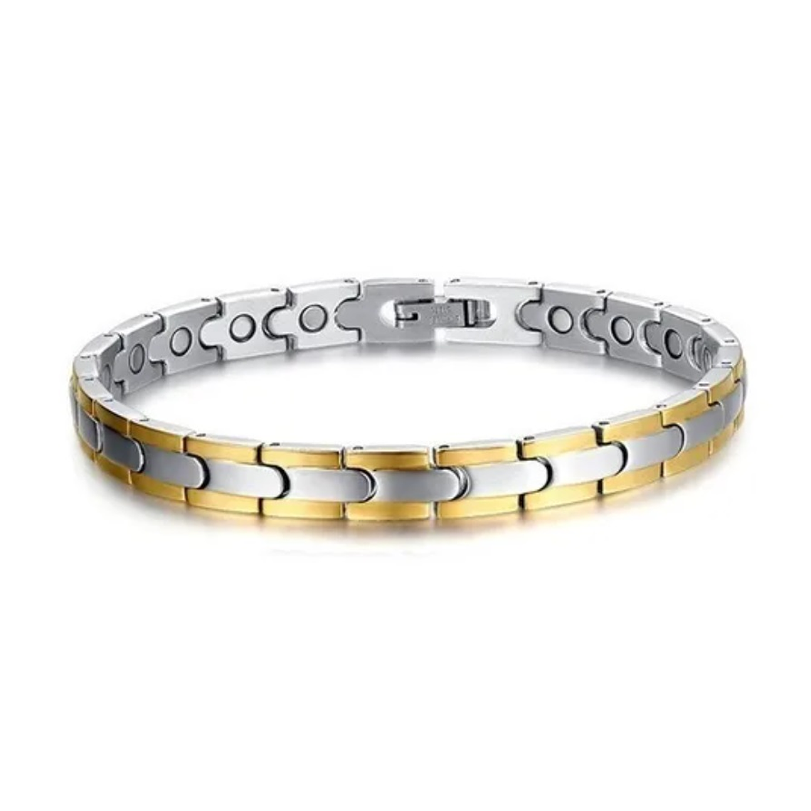 Pulsera Magnetica Acero Inoxidable 316L Germanio - Plateado Dorado 1