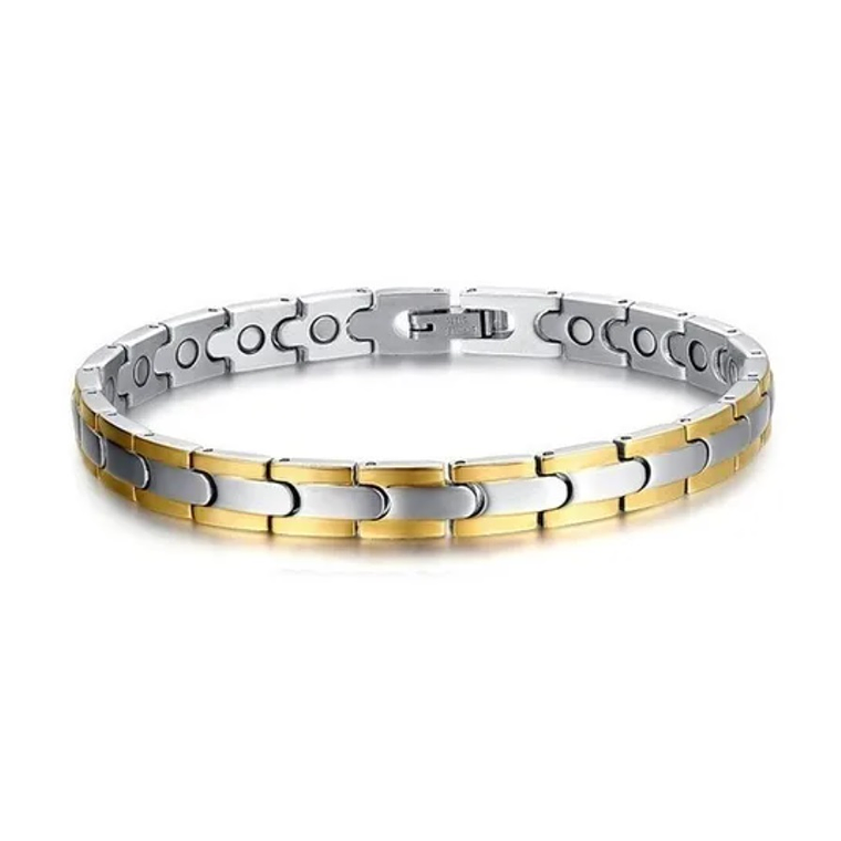 Pulsera Magnetica Acero Inoxidable 316L Germanio - Plateado Dorado 1