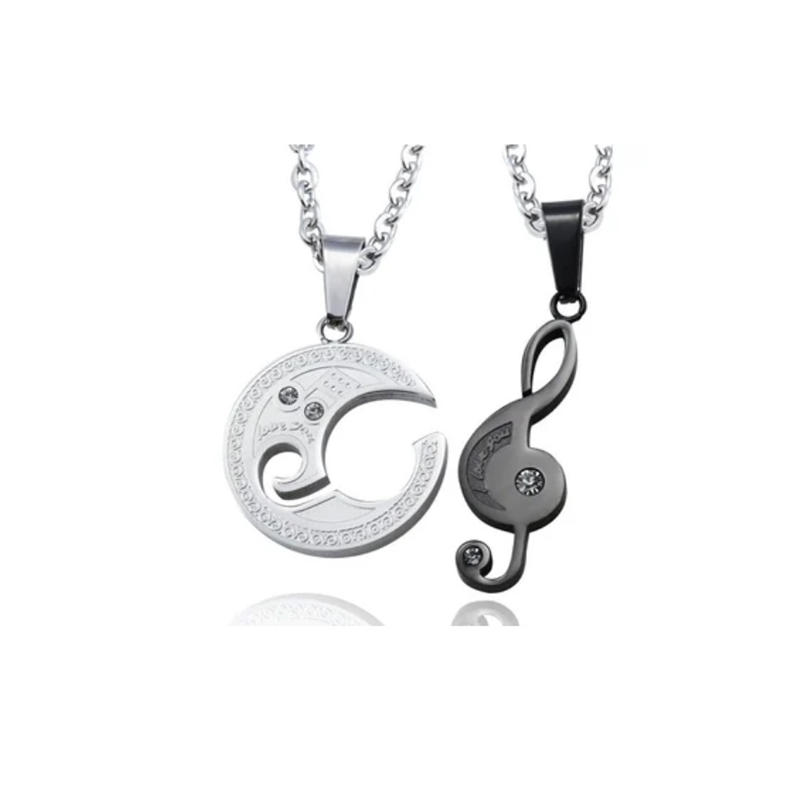 Dijes Parejas Nota Musical - Color Plata Y Negro 2