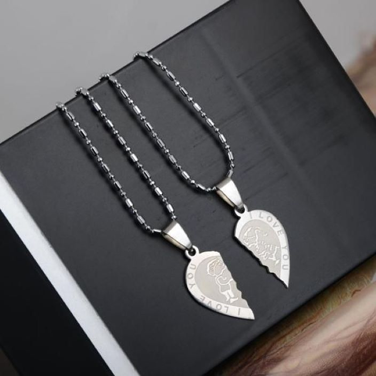 Dijes Cadena Parejas Rompecabeza Acero Inoxidable Plateado G 1