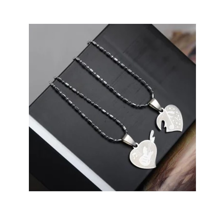 Dijes Cadena Parejas Rompecabeza Acero Inoxidable Plateado C 1