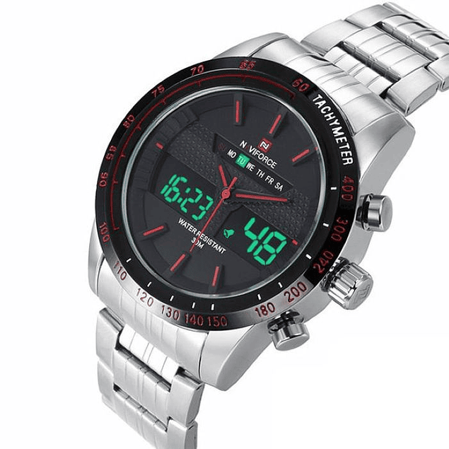 Reloj Hombre NAVIFORCE Análogo Digital Acero Inoxidable NF9024M Plateado Rojo