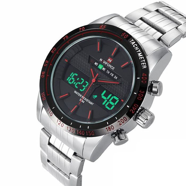 Reloj Hombre NAVIFORCE Análogo Digital Acero Inoxidable NF9024M Plateado Rojo 3