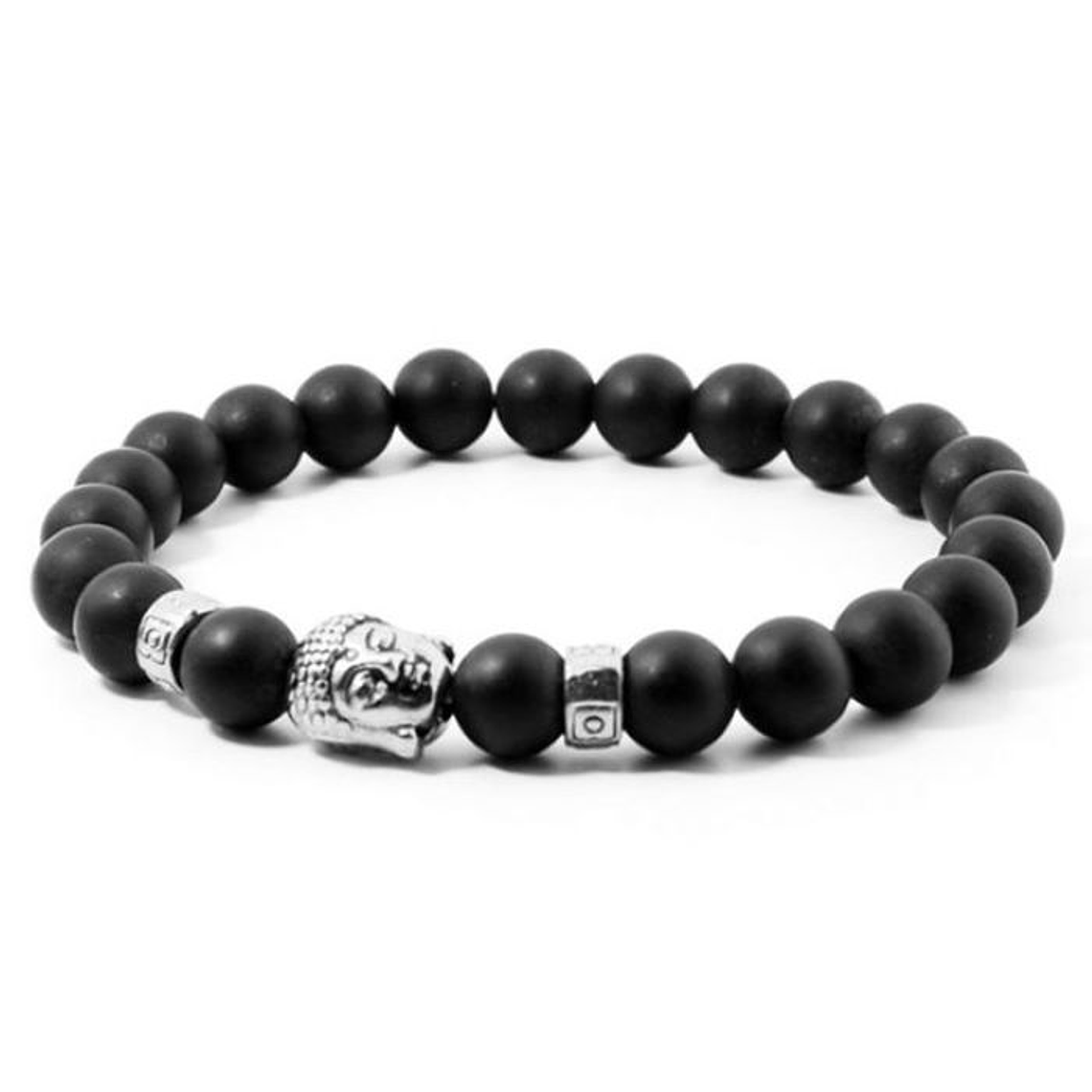 Manilla Piedra Lava Negro Mate Dije Cabeza Buda Plata 1