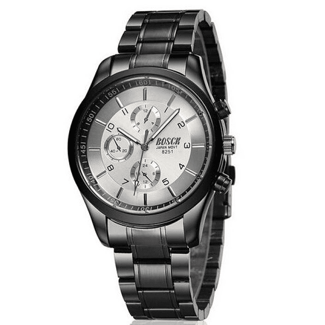 Reloj Cuarzo Casual Acero Inoxidable BSK12 Color Negro Blanco
