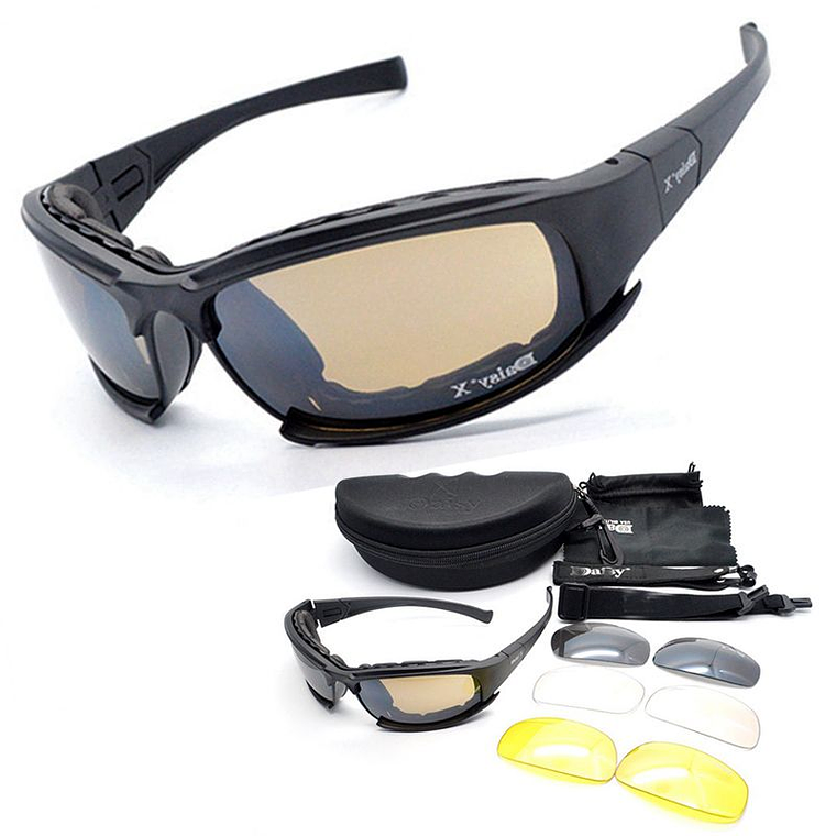 Gafas Militar Motocicleta 4 Lentes Color Negro (No Polarizadas) 1