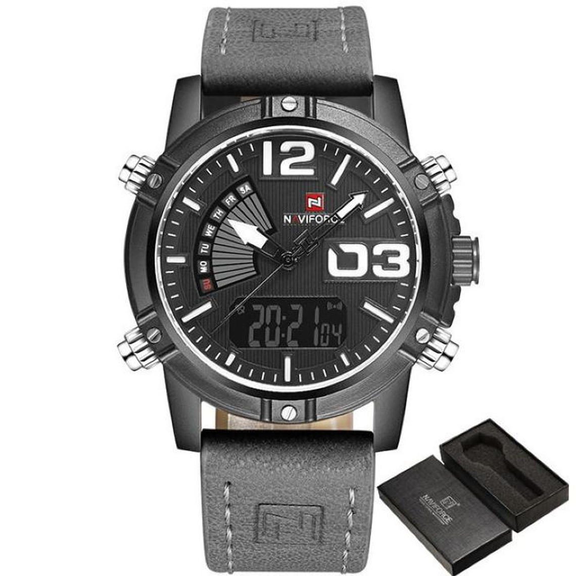 Reloj Cuarzo Digital Militar Naviforce NF9095 Negro Gris 1