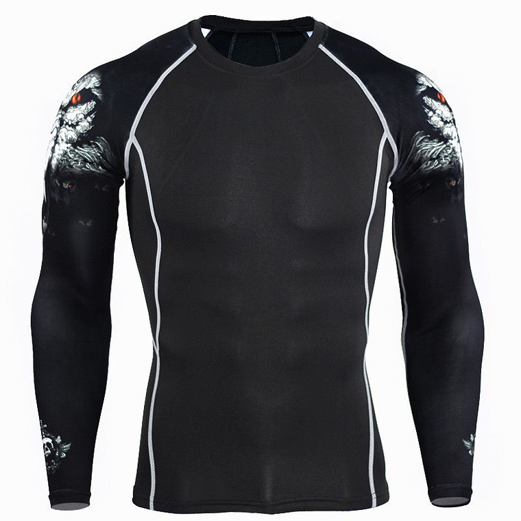 Camiseta Hombre Lobo 3D Manga Larga Lycra TC96 Negro 2