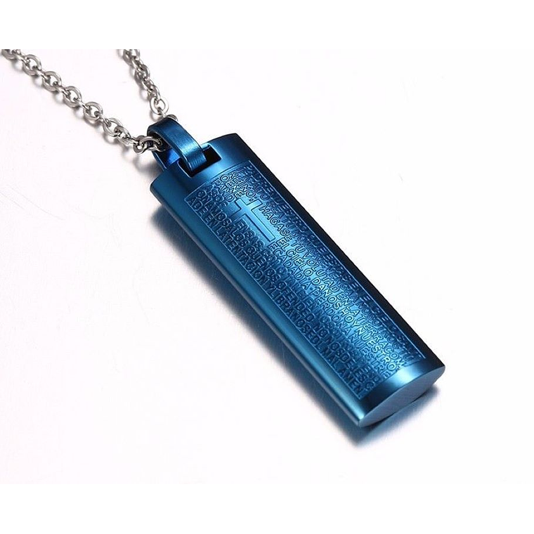 Dije Padre Nuestro Acero Inoxidable Azul 2