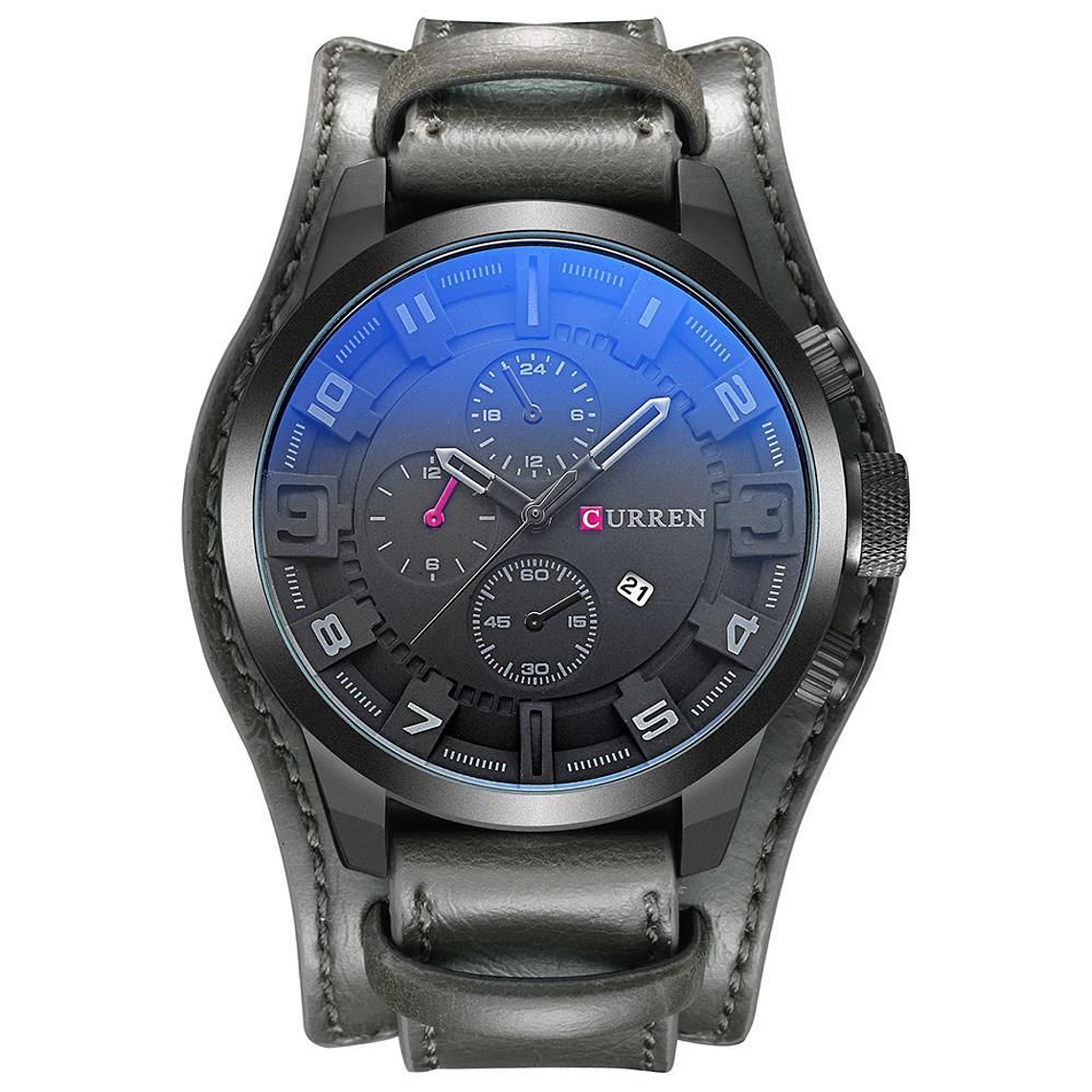 Reloj Cuarzo Analogico Lujo Hombre Cuero Curren 8225 Gris 1