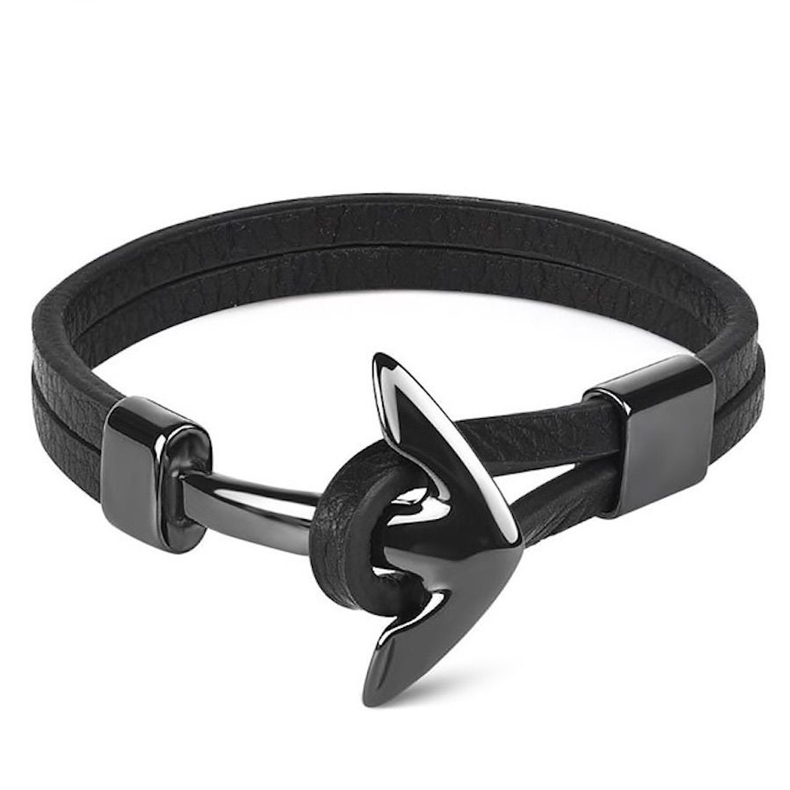 Manilla En Cuero Ancla Acero Inoxidable Hombre MPH1099 Negro 21cm 1