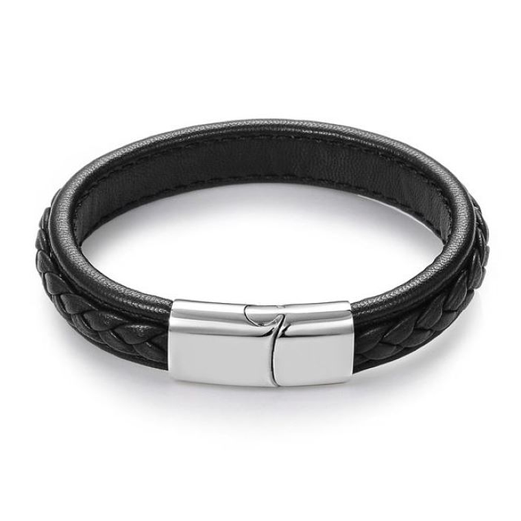Manilla Cuero Semi Trenzada Magnetico Negro Plata BB 1