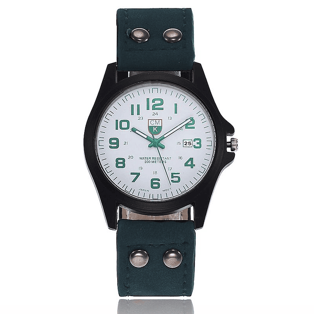 Reloj Hombres Cuarzo Militar Cuero PU CMK Verde