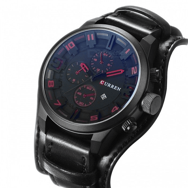 Reloj Cuarzo Analogico Lujo Hombre Cuero Curren 8225 Negro