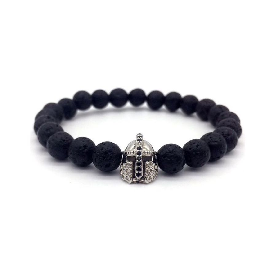 Pulsera Casco Helmet Medieval Piedras Lava Negro 1