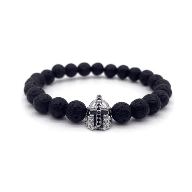 Pulsera Casco Helmet Medieval Piedras Lava Negro