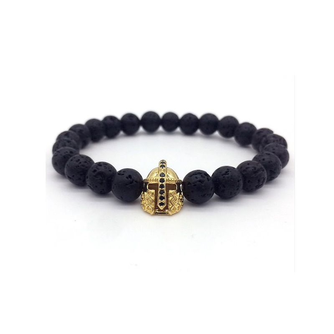 Pulsera Casco Helmet Medieval Piedras Lava Negro 2