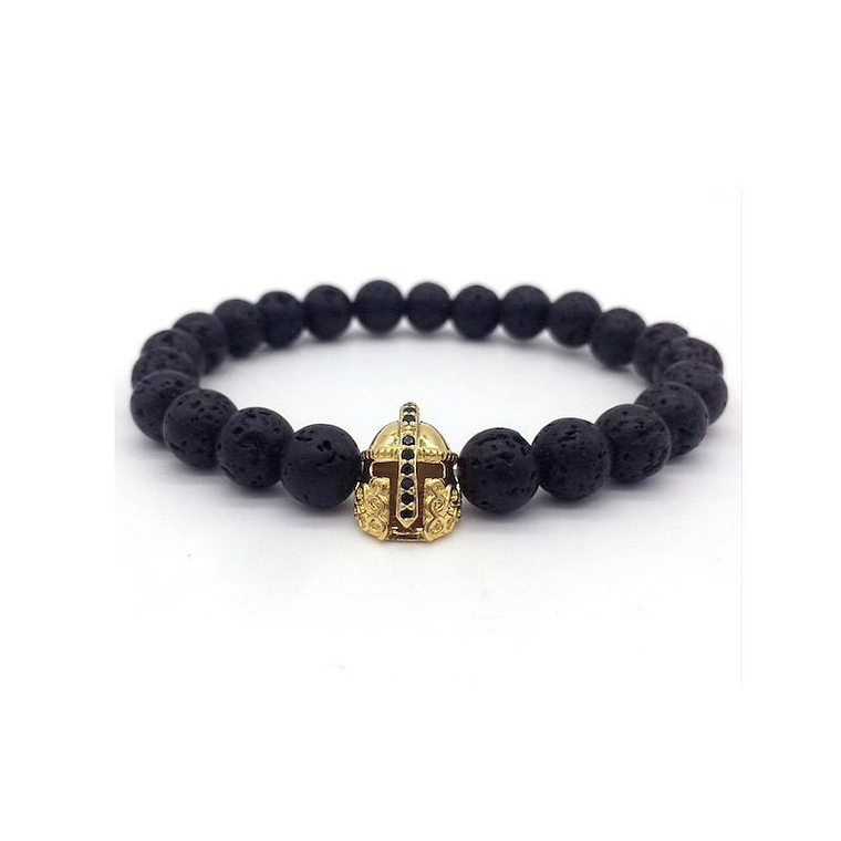 Pulsera Casco Helmet Medieval Piedras Lava Negro 2