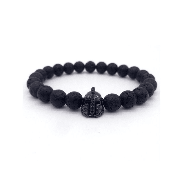 Pulsera Casco Helmet Medieval Piedras Lava Negro