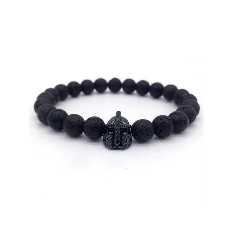 Pulsera Casco Helmet Medieval Piedras Lava Negro 3