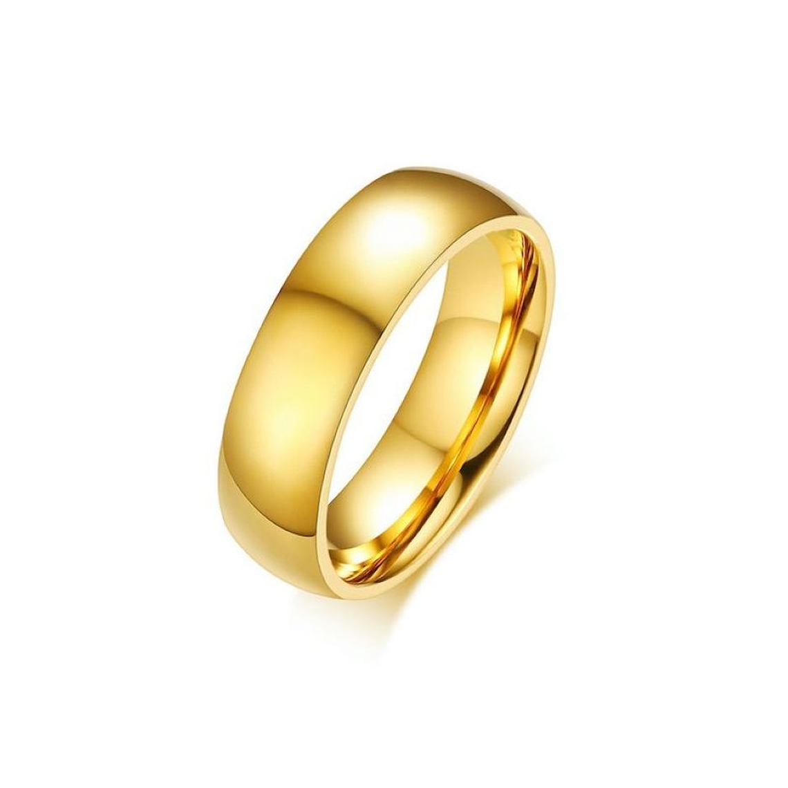 Anillo Unisex 6mm Clasico Acero Inoxidable Dorado 015 1