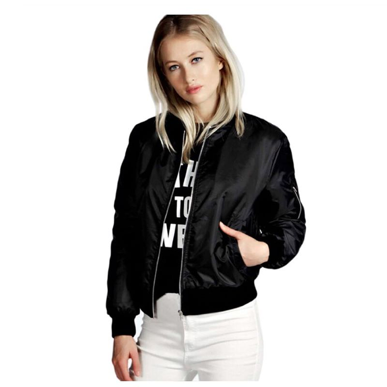 Chaqueta Mujer Delgada Rompevientos Piloto Corta 2812 Negro 1