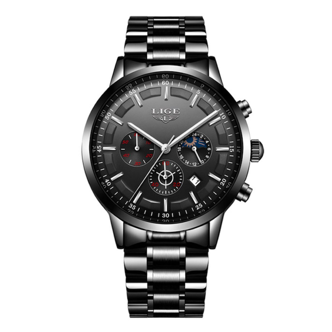 Reloj Cuarzo Deportivo Hombre Lujo Negocios LIGE 9877 Negro 1
