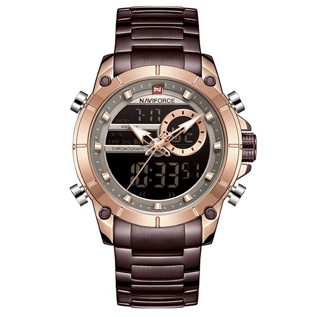 Reloj Hombre Cuarzo LCD Digital Luminoso NAVIFORCE 9163 Marron