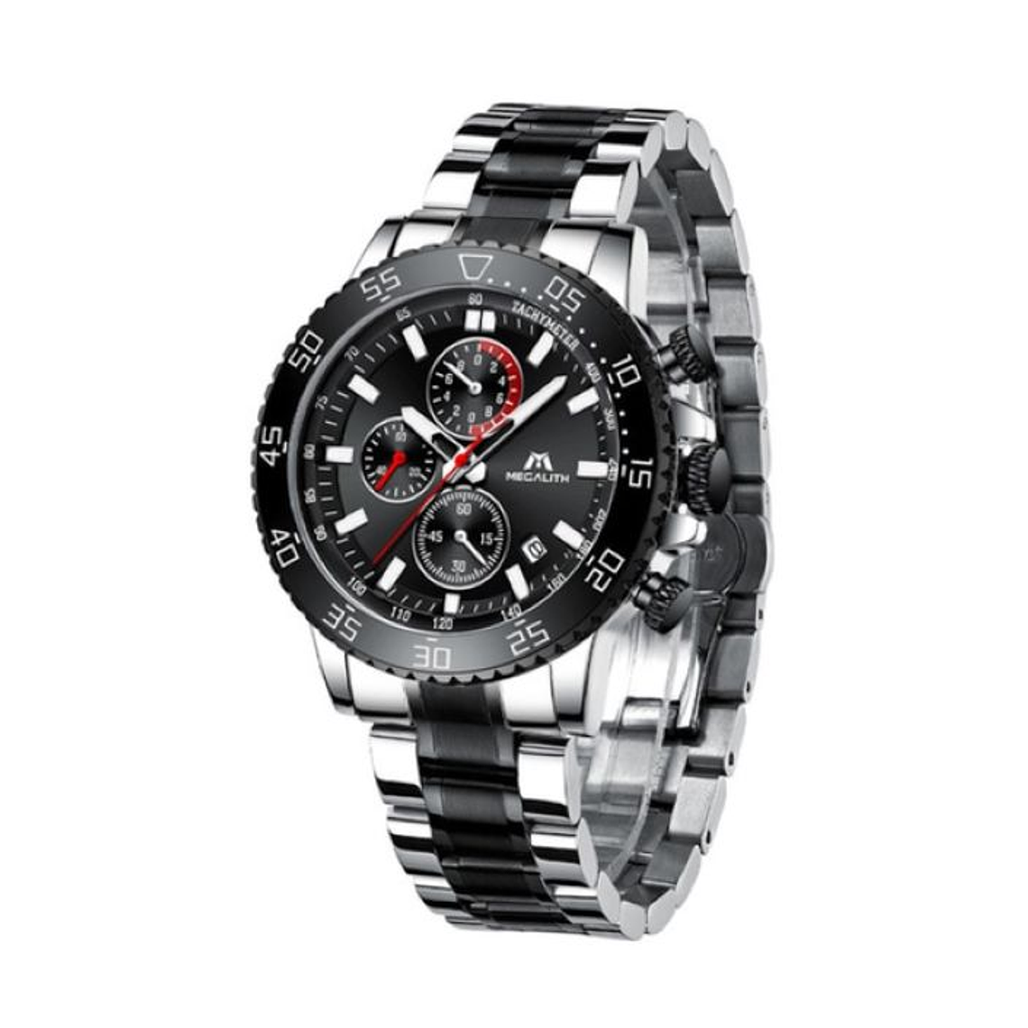 Reloj Hombre Lujo Cronografo Luminoso MEGALITH 8087 Plateado Negro 1