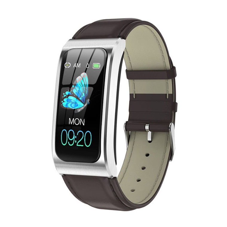 Smartband Pulsera Inteligente Ritmo Cardiaco Pulso Cuero AK12 Plateado 1