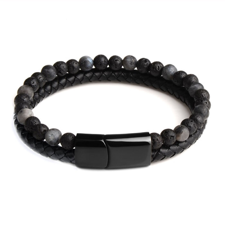Pulsera Hombres Cuero PU Roca Natural SSTB Roca Lava 1