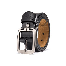 Cinturón Hombre Vintage BISON Hebilla Semicuadrada 125cm 1223 Negro