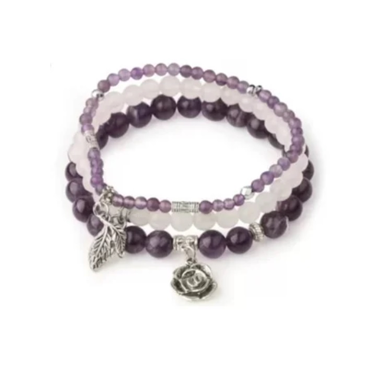 Conjunto Pulseras Cuentas Amatista 4 6 8mm G501 1