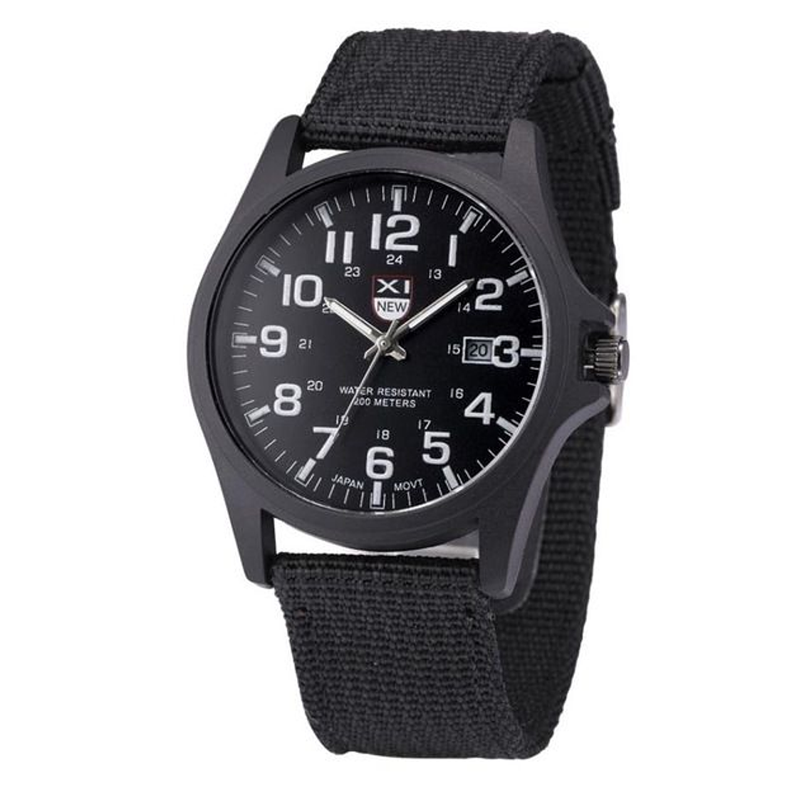 Reloj Analogo Militar Acero Manilla Algodon Negro 1